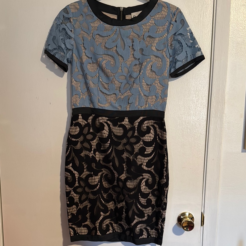 Sea Elegant Lace Overlay Dress - Blue And Black
